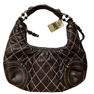 Juicy Couture LAMBSKIN LEATHER NWT Vintage Hobo Brown with pink stitchin…
